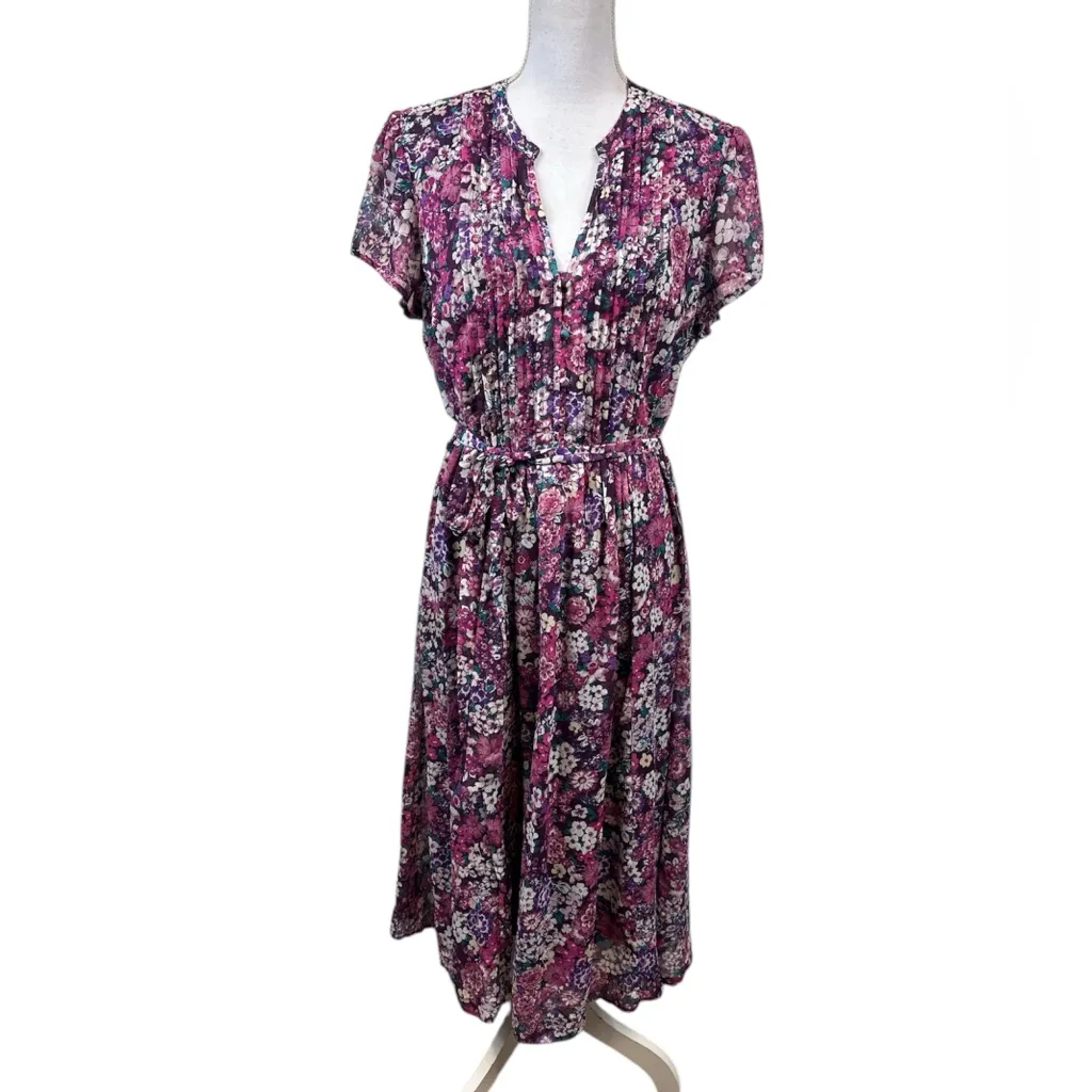 Everlily Women’s Purple Floral Printed Chiffon Waist Tie Midi Dress Size XL - Image 2