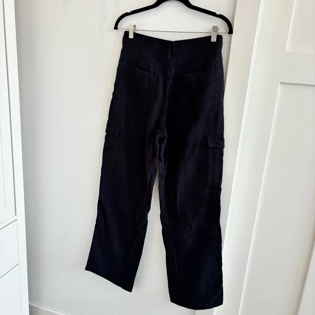 H&M Divided Straight Wide Leg Black Women's Cargo Denim High Rise Size 4 - Image 6