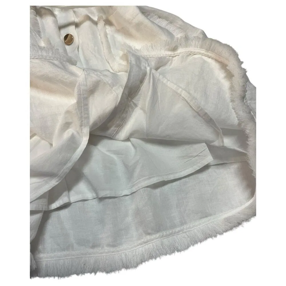 New J Crew Shirt Dress Womens XL Linen Raw Hem Belted Knee Length White BY817 - Image 16