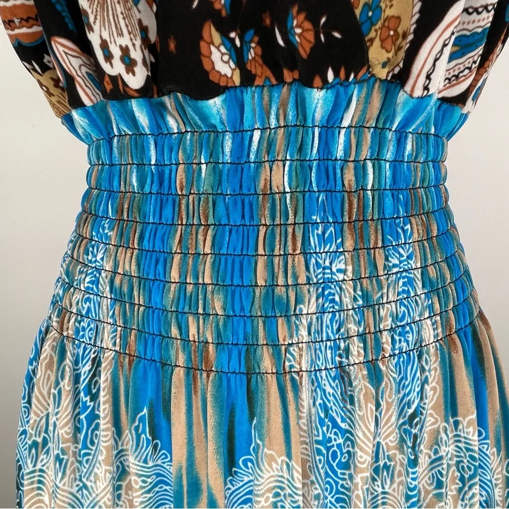 Size Large Paisley Ikat Floral Print Reversible Maxi Dress with Lace Trim - Image 3