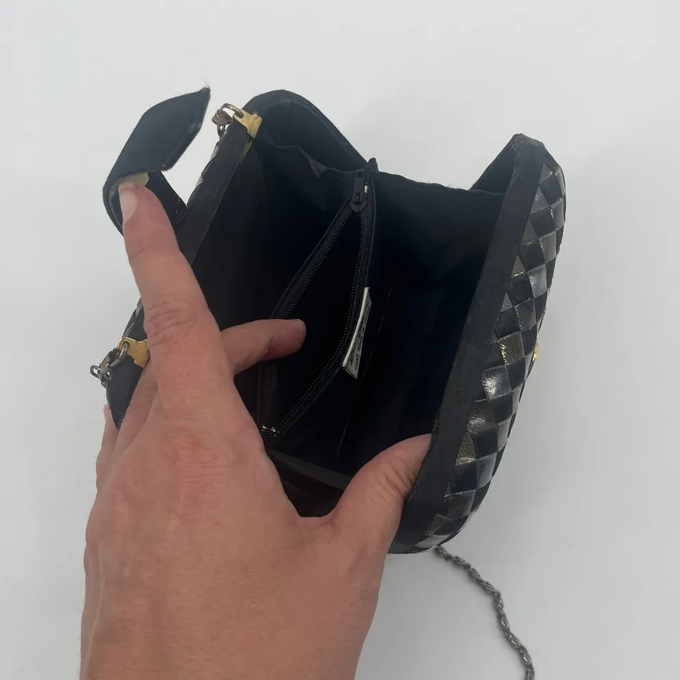 Vtg 90 La Regale Woven Metallic Box Clutch Purse Glam Holiday Art Deco Retro Y2K Black - Image 8