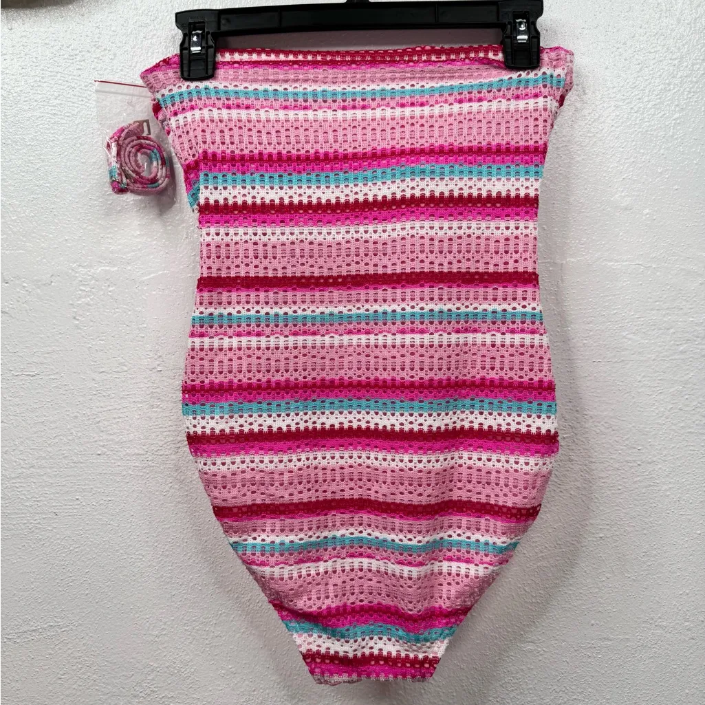 Kate Spade New York One-Piece Swimsuit Womens S Pink Stripe Bandeau with strap - Image 2