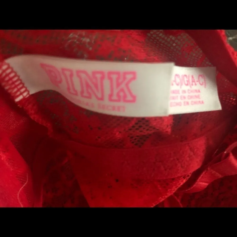 PINK Victoria’s Secret  Lipstick Red Lace Push Up Bralette Sz. L Date Night - Image 5