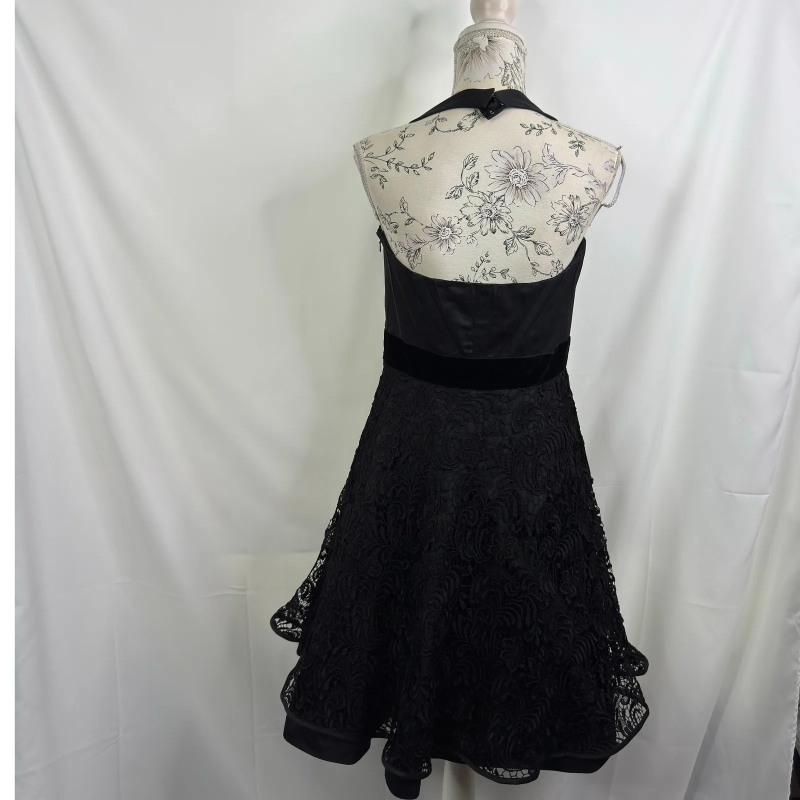 Karen Millen Black Halter Lace Fit Flare Party Dress Size 8 NWT - Image 7
