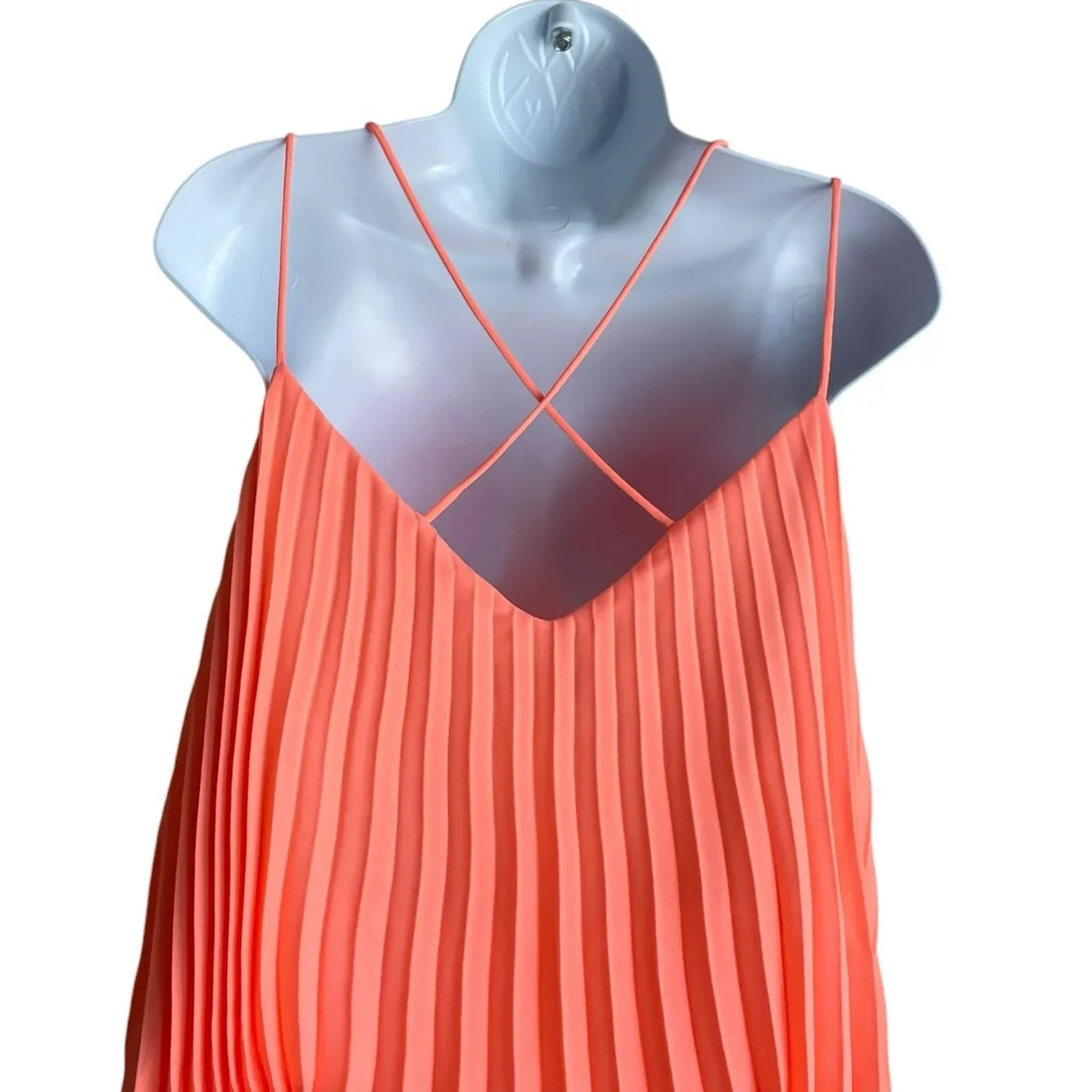 Jackie Jon Women Mini Shift Dress 6 Bright Orange Pleated Cruisewear‎ Resort - Image 5