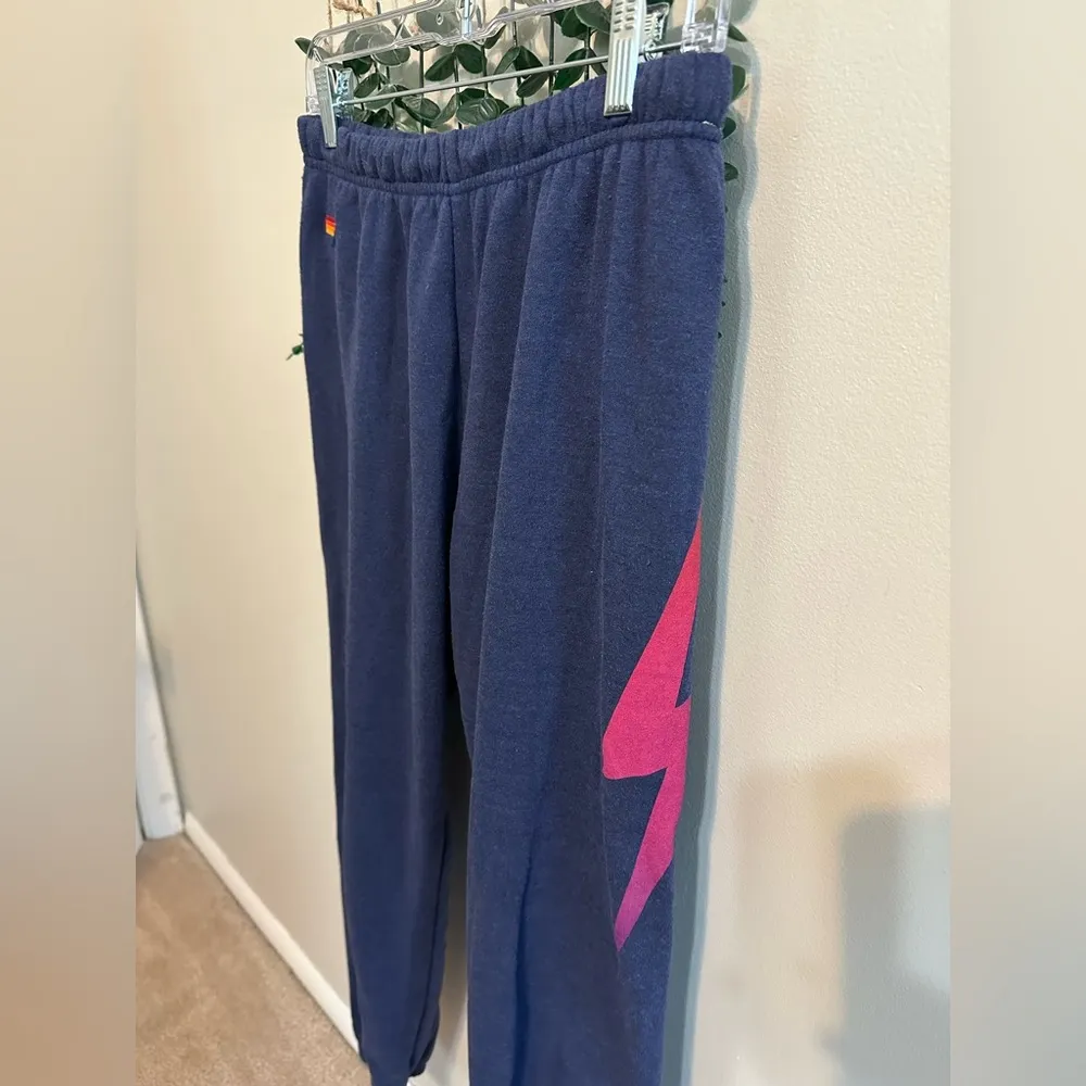 AVIATOR NATION Bolt Fade Sweapants In Navy/ Pink Purple - Image 3