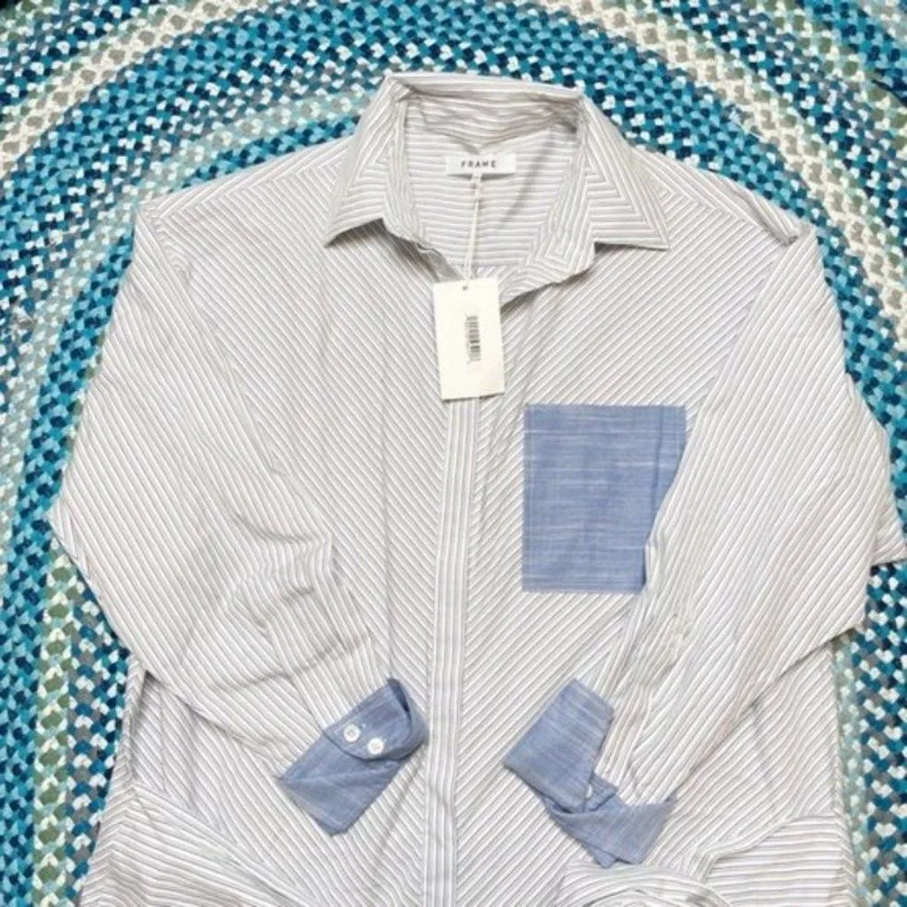 Frame Stripe Wrap Dress Long Sleeve T Shirt Dress Front Buttons sz Small NWT - Image 7