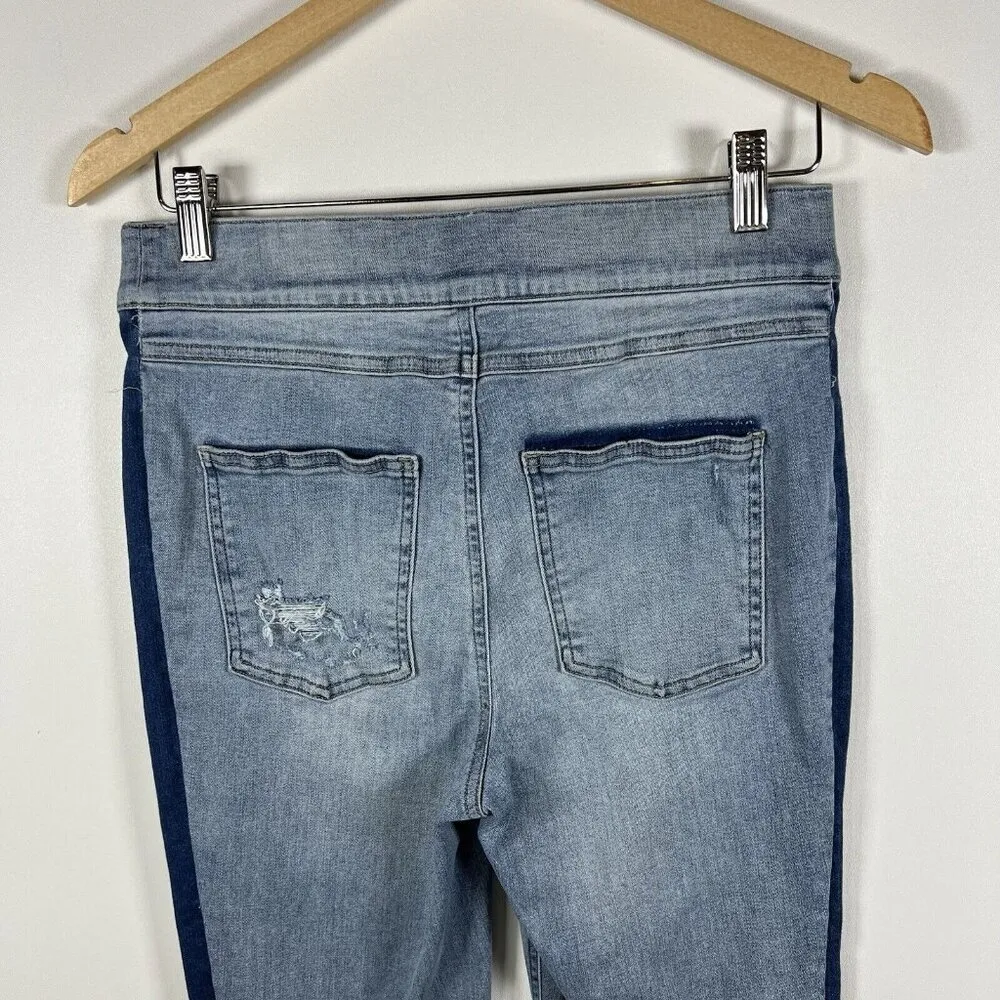 SPANX Jeans Women's Large‎ Blue Two Tone Distressed Ankle Skinny Pull On jeans - Image 8