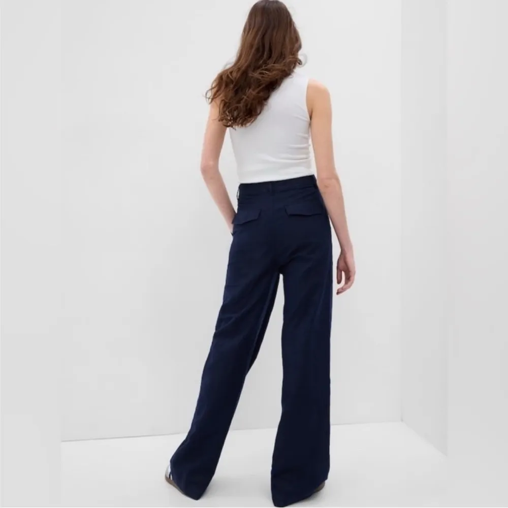 GAP Women’s Sz 2 High Rise Pleated LINEN Wide-Leg BOHO Trouser Navy Blue Pants - Image 11
