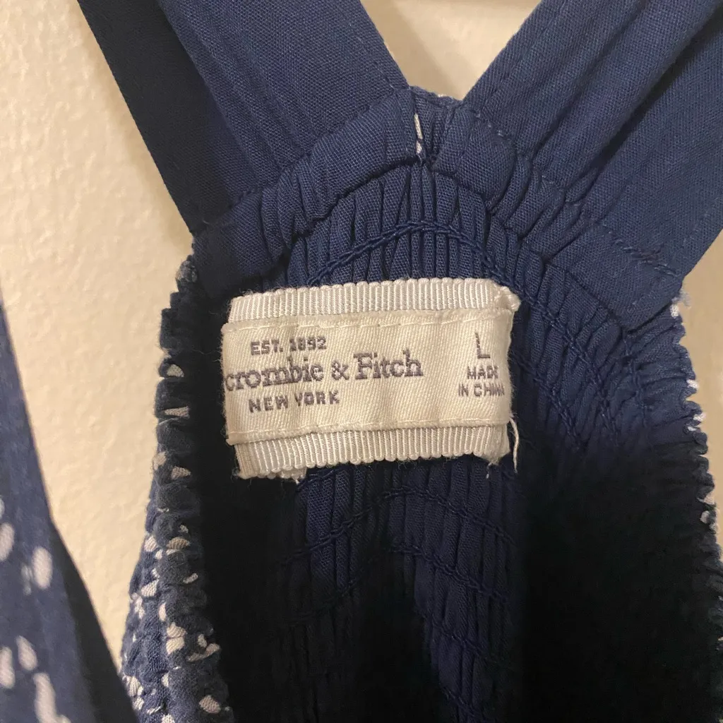 Abercrombie & Fitch Blue White Pleated Halter Sundress‎ Sleeveless Size Large - Image 3