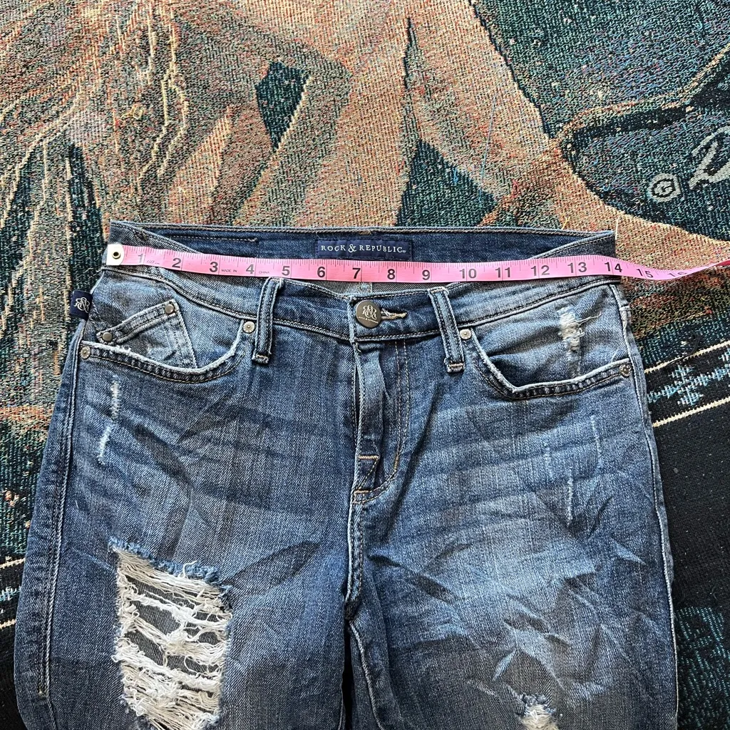Rock & Republic Dark Wash Straight Leg Jeans Mid Rise Distressed 28x26 Y2K Denim - Image 13