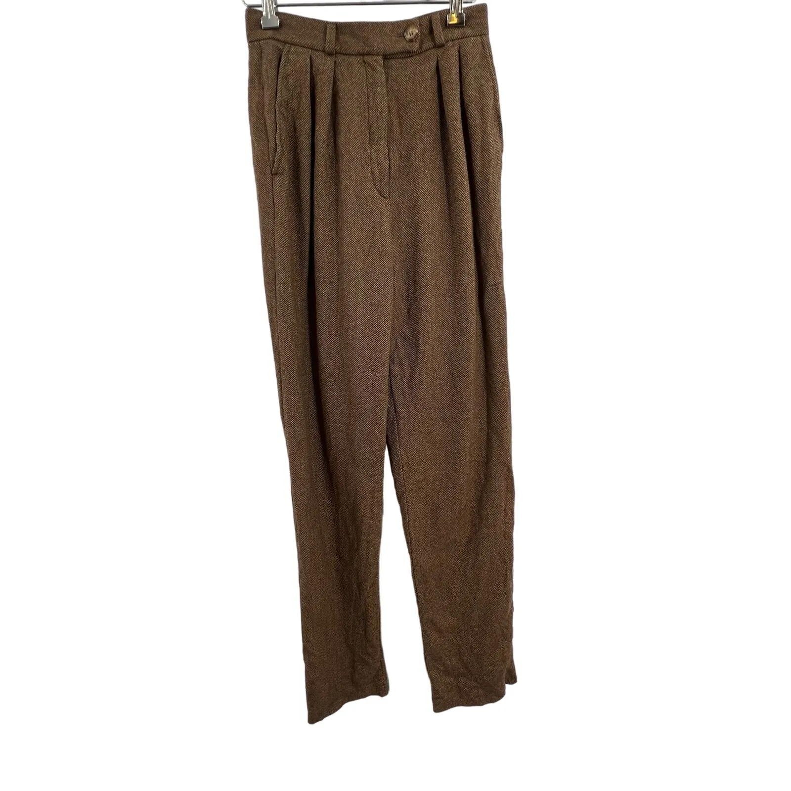 Paul Stewart Womens Trouser Pant Size 4 Wool Silk Cashmere Menswear Inspired‎ Brown - Image 3
