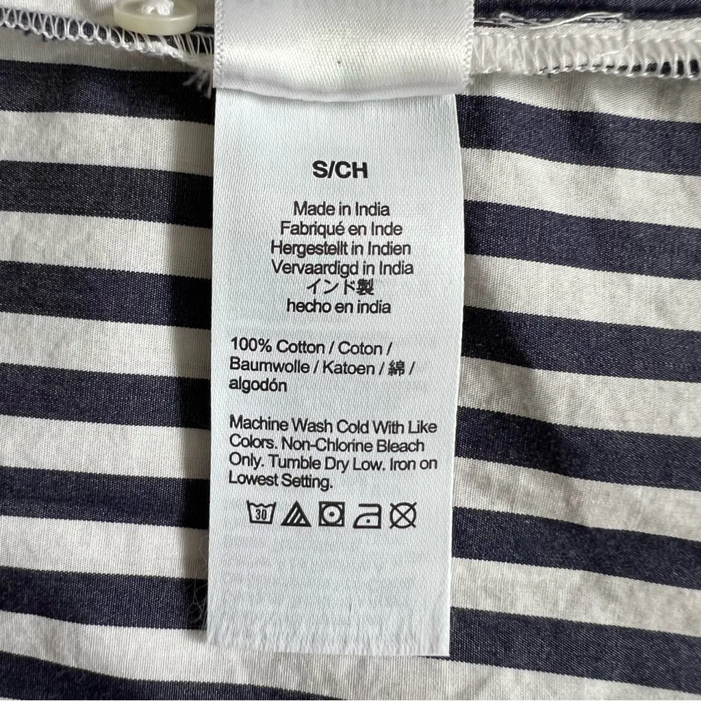 J Crew Ruffle Trim Tuxedo Long Sleeve Button Cotton Top Stripe Blue White sz S - Image 5