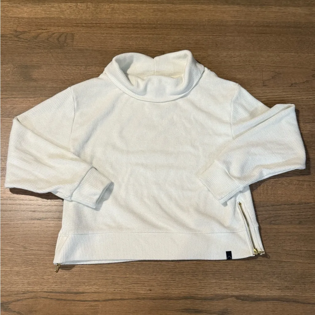 Varley  Huntly Size Zip Ivory Cowl Neck Sweater- Size Medium - Image 4