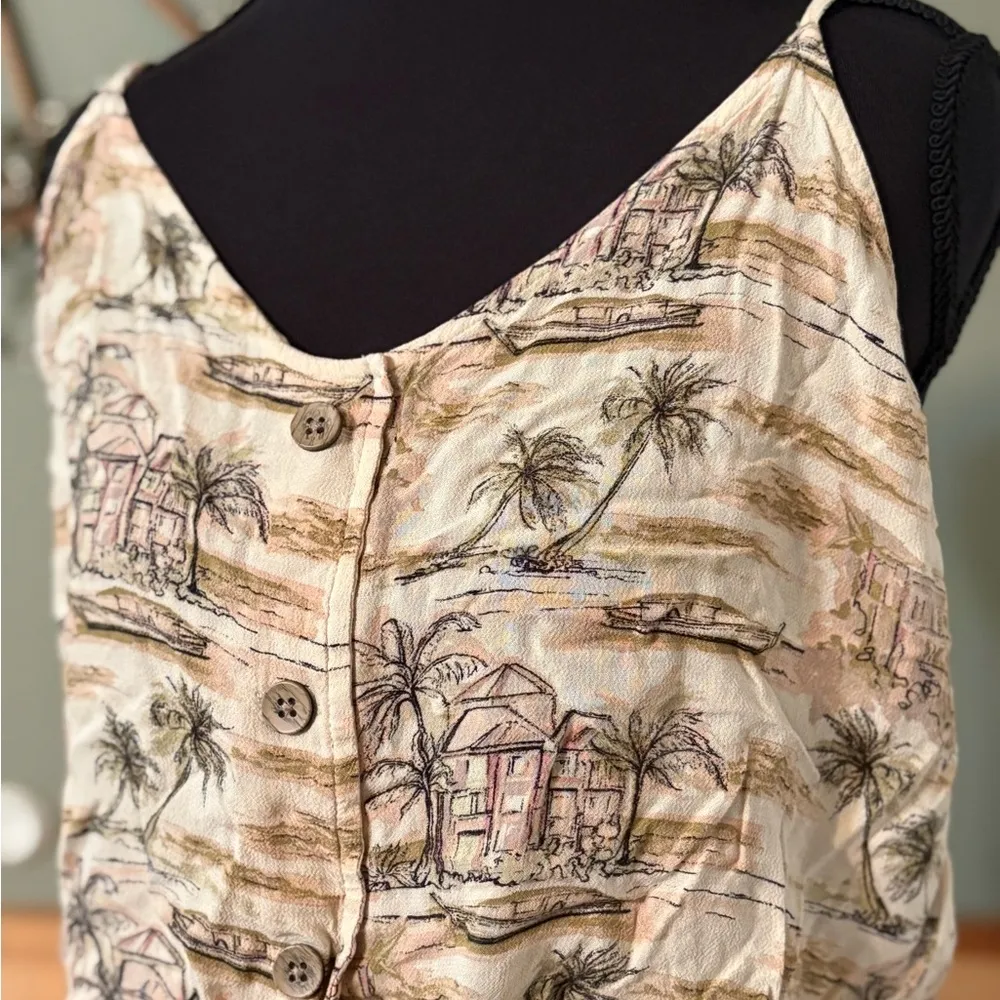 American Eagle Outfitters Brown and Cream Tie-Front Crop Camisole size L - Image 2