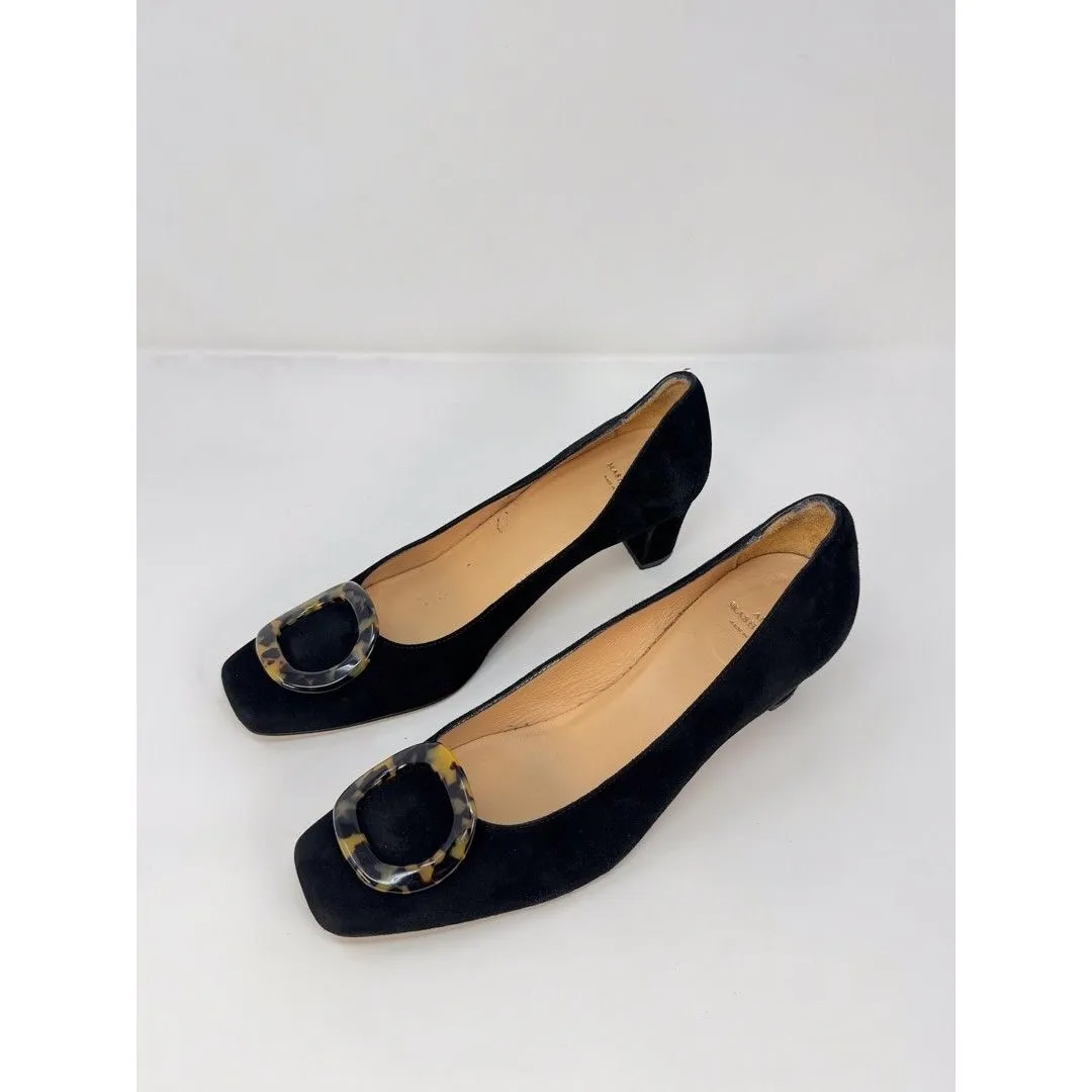 ANN MASHBURN Womens Buckle Heels Black Suede Court Square  EU40 US 9.5 - Image 5