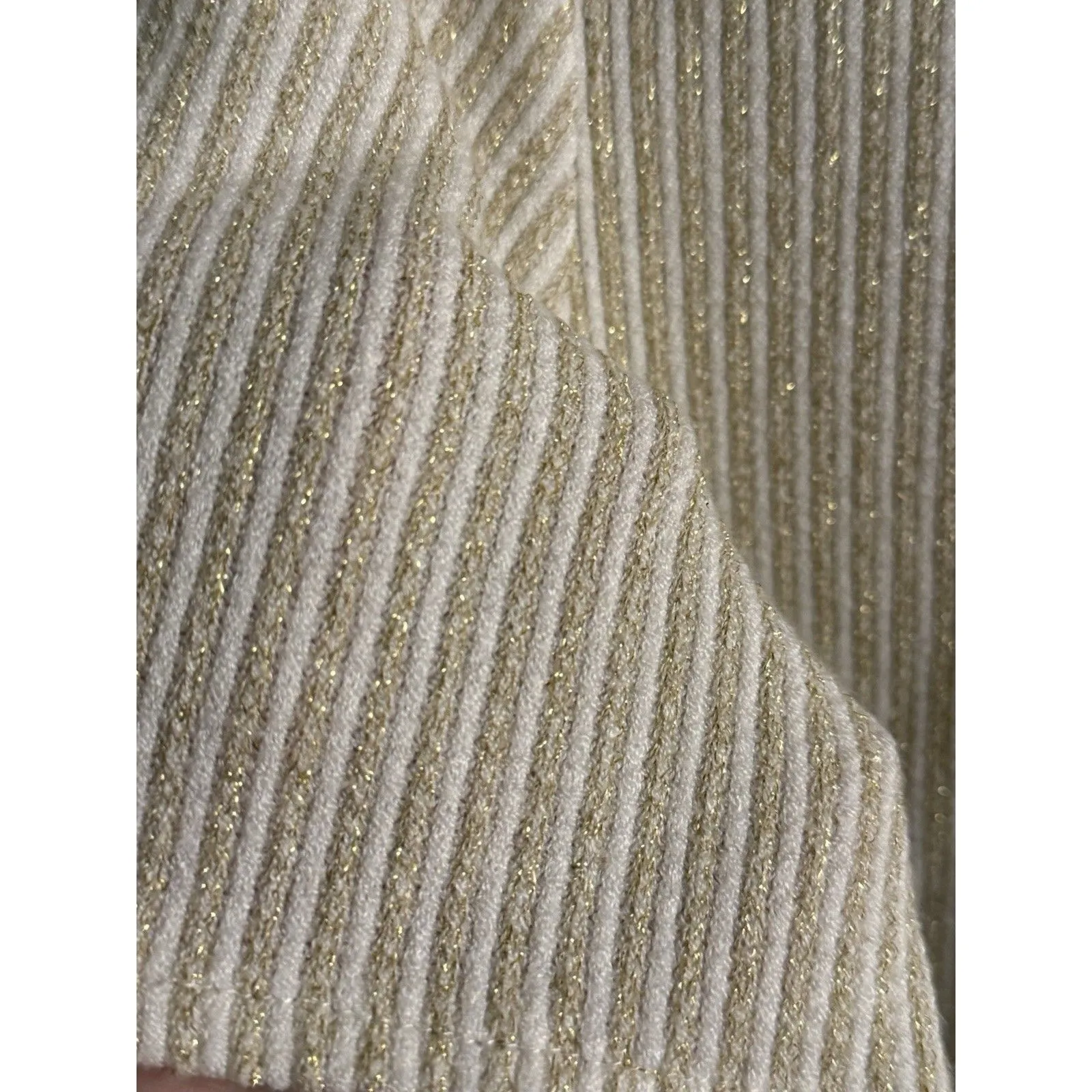 Linea Moda Italy Beige Button Down Knit Shirt M‎ Glitter Thread Short Sleeve Size M - Image 2