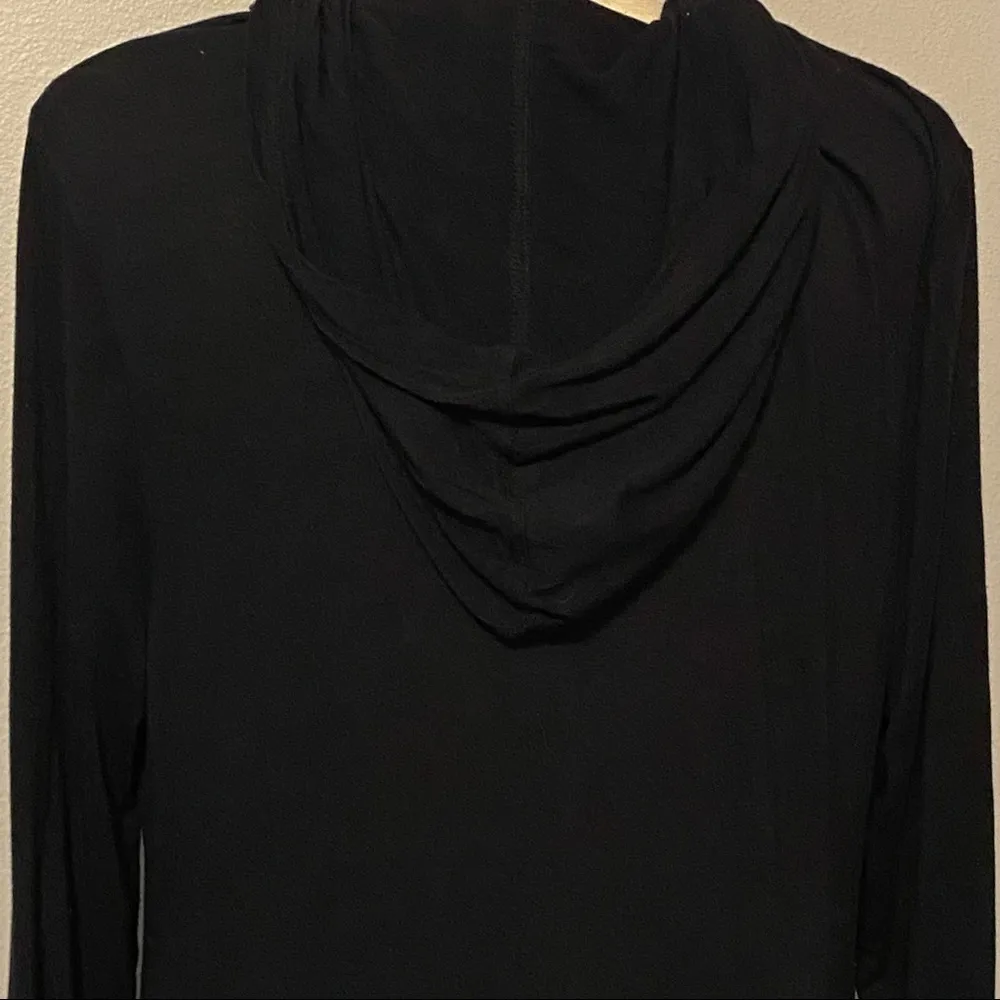 LOGO Lori Goldstein Black Zip Front Knit Cardigan Velvet Trim‎ A259097 Medium - Image 7