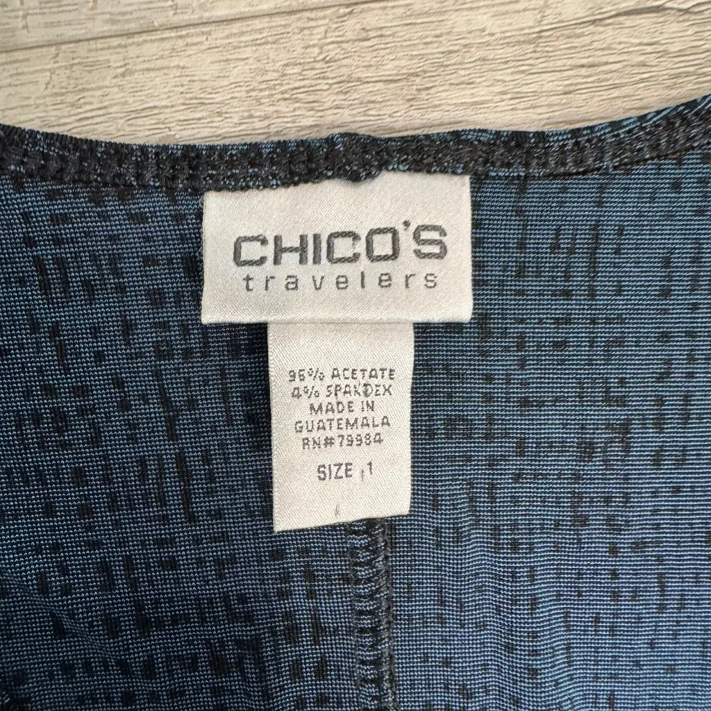 Chicos Travelers teal black faux wrap midi dress stretch size 1/small medium R26 - Image 2