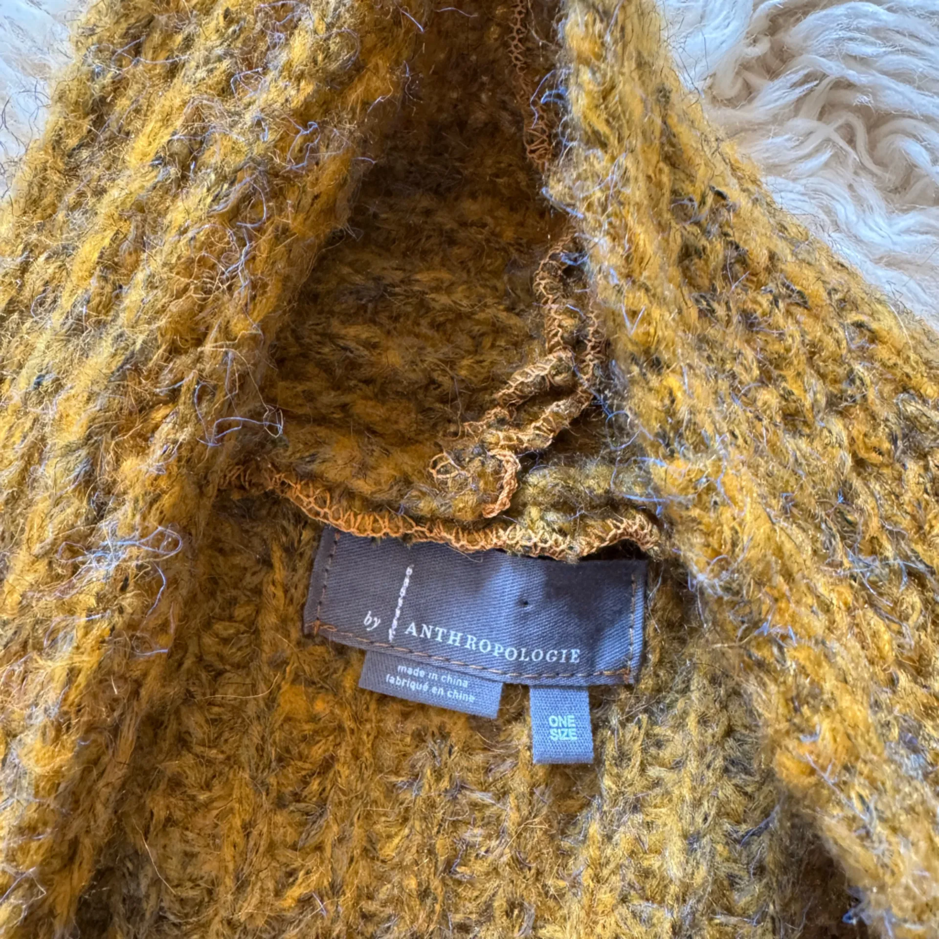 ANTHROPOLOGIE Stevie Fringed Marled Knit Kimono Cardigan Mustard Yellow Gray - Image 4