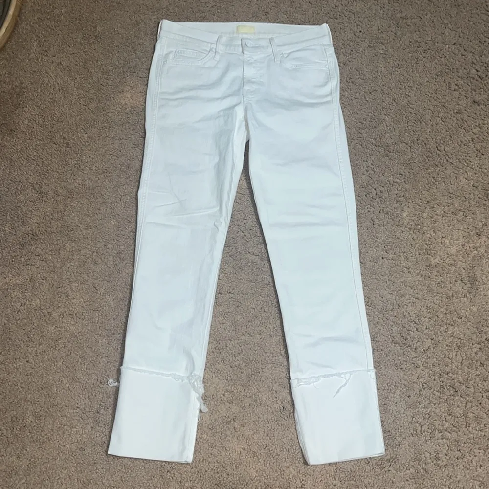 Mother Pony Boy Fray Cuffed Straight Leg Jeans Stayin’ Alive White 27 - Image 3
