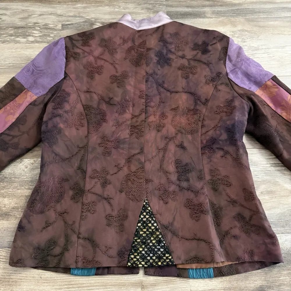 Chico’s Patchwork Womens Silk Blend Asian-Inspired Jacket Size 1 (M) Embroidered - Image 3