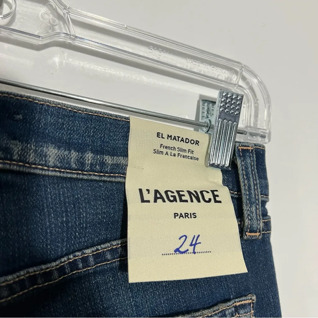 NWT L'agence El Matador High Rise Slim Jeans Raw hem In Meridian Wash‎ Size 24 - Image 5