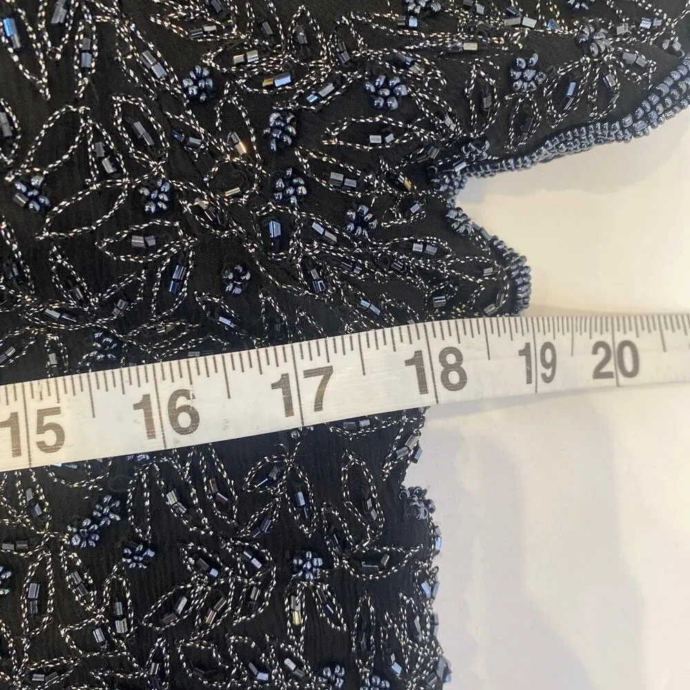 Vintage Papell Boutique Evening Beaded Short Sleeve Blouse Black Silk EUC Sz Sm - Image 13