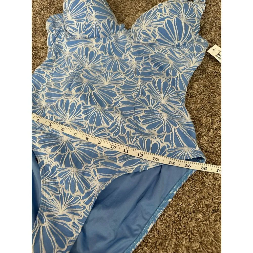 NWT Baltic Born Alanya One Piece Swimsuit Blue/White Floral Textured Women’s XL - Image 10