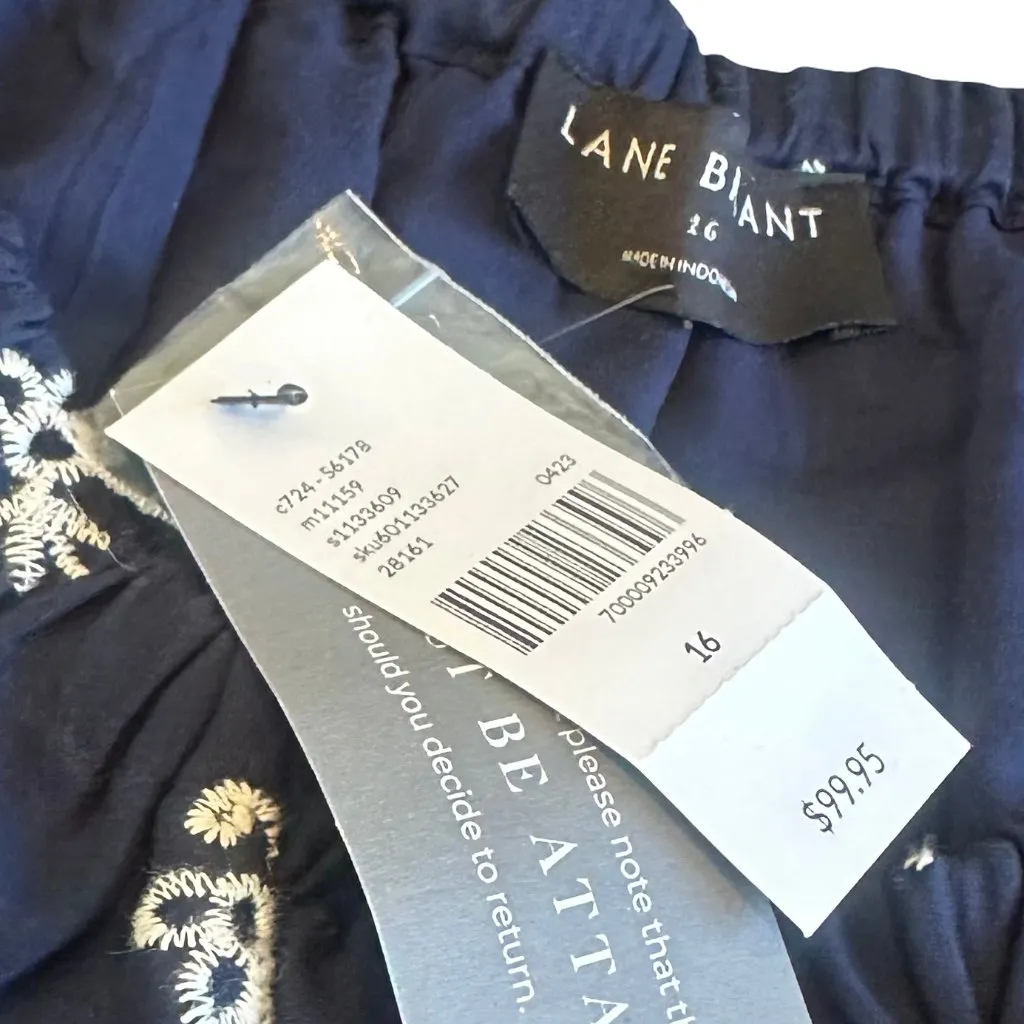 Lane Bryant Navy Embroidered A-Line Dress Cap Sleeves Cotton Size 16 Women's NWT - Image 14