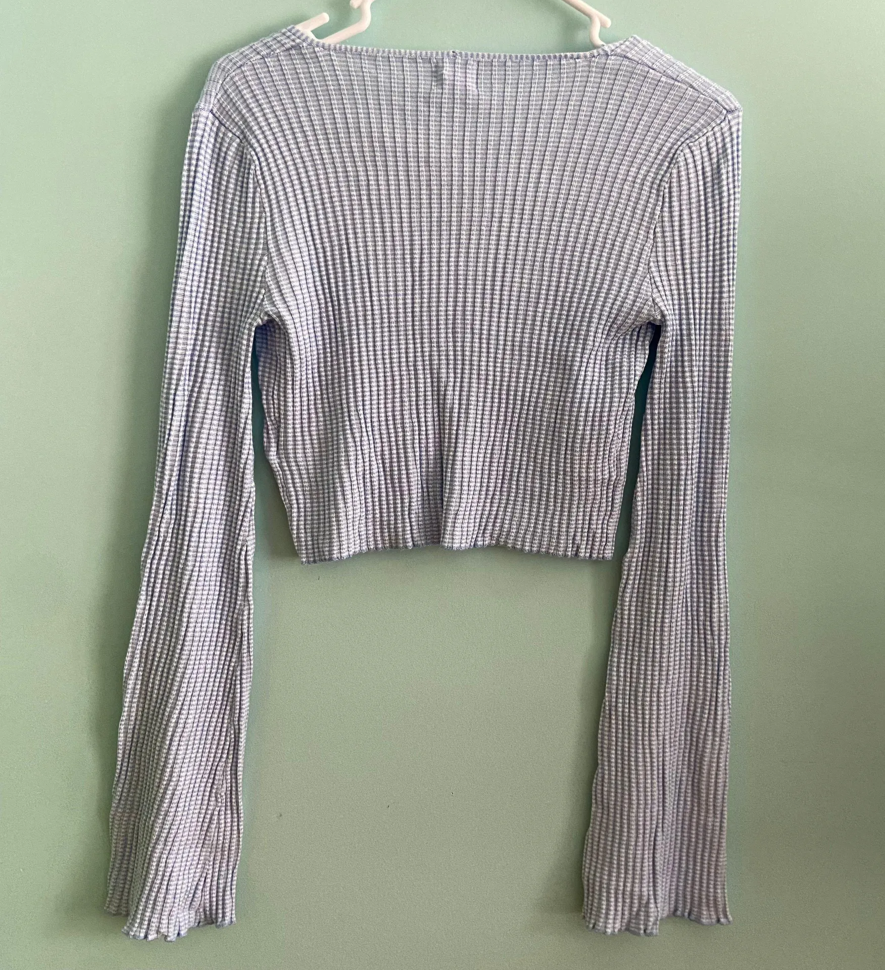 Blue And White Wide Sleeves Tie Top Size XS - Image 2