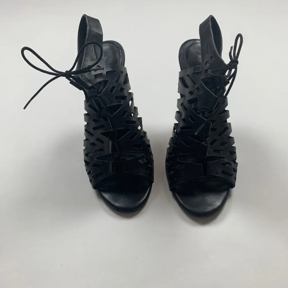 Pour La Victoire Black Strappy High Heel Sandals 8.5 Tie Laces Stiletto - Image 8