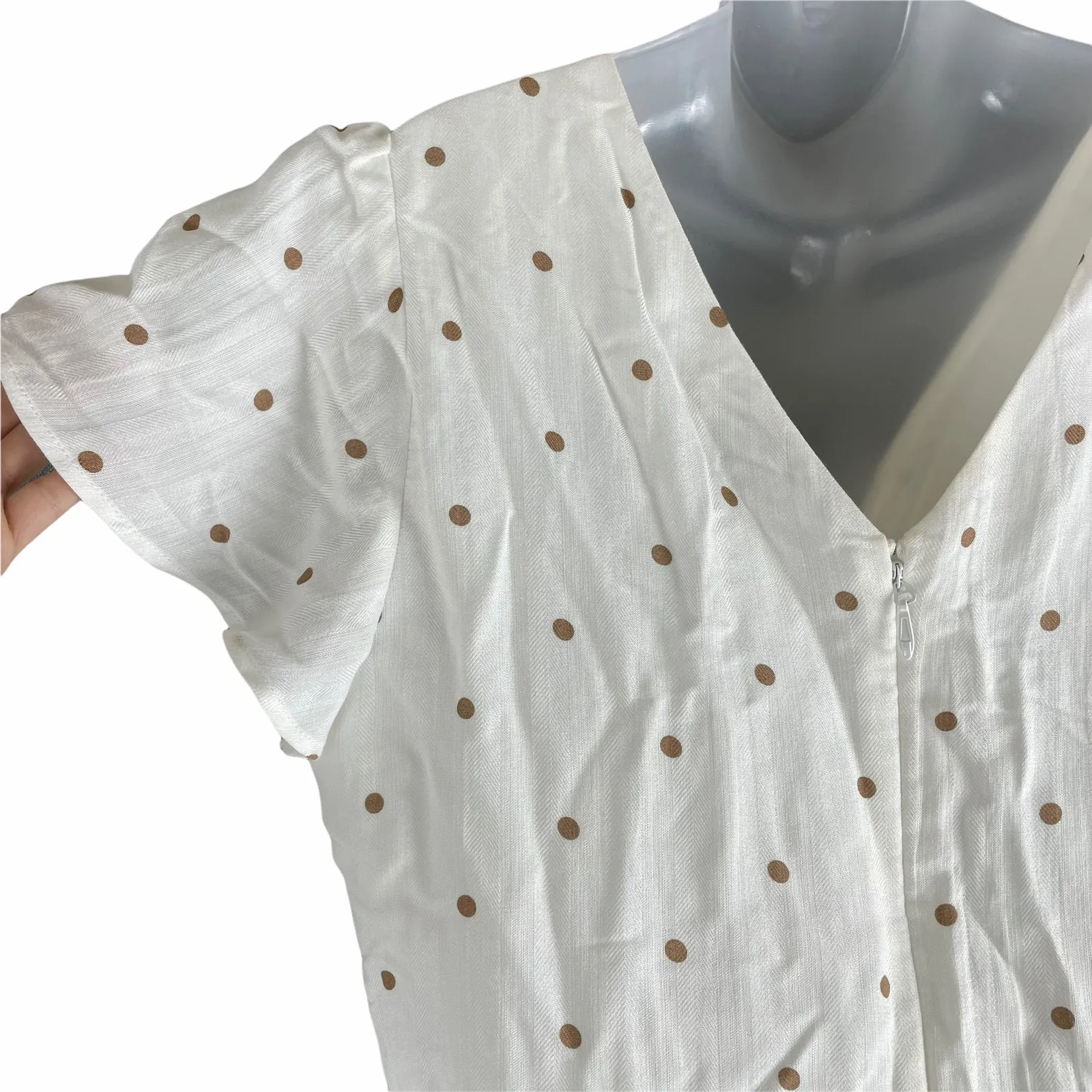 City Chic Polka Dot Sweet Doll Dress White Toffee Size S/ 16 - Image 7