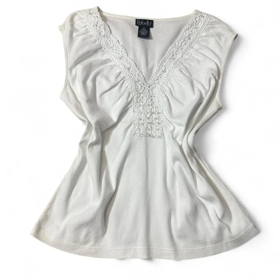 Vintage Rafaella Sleeveless Beaded‎ Crochet Trim Top - Image 3