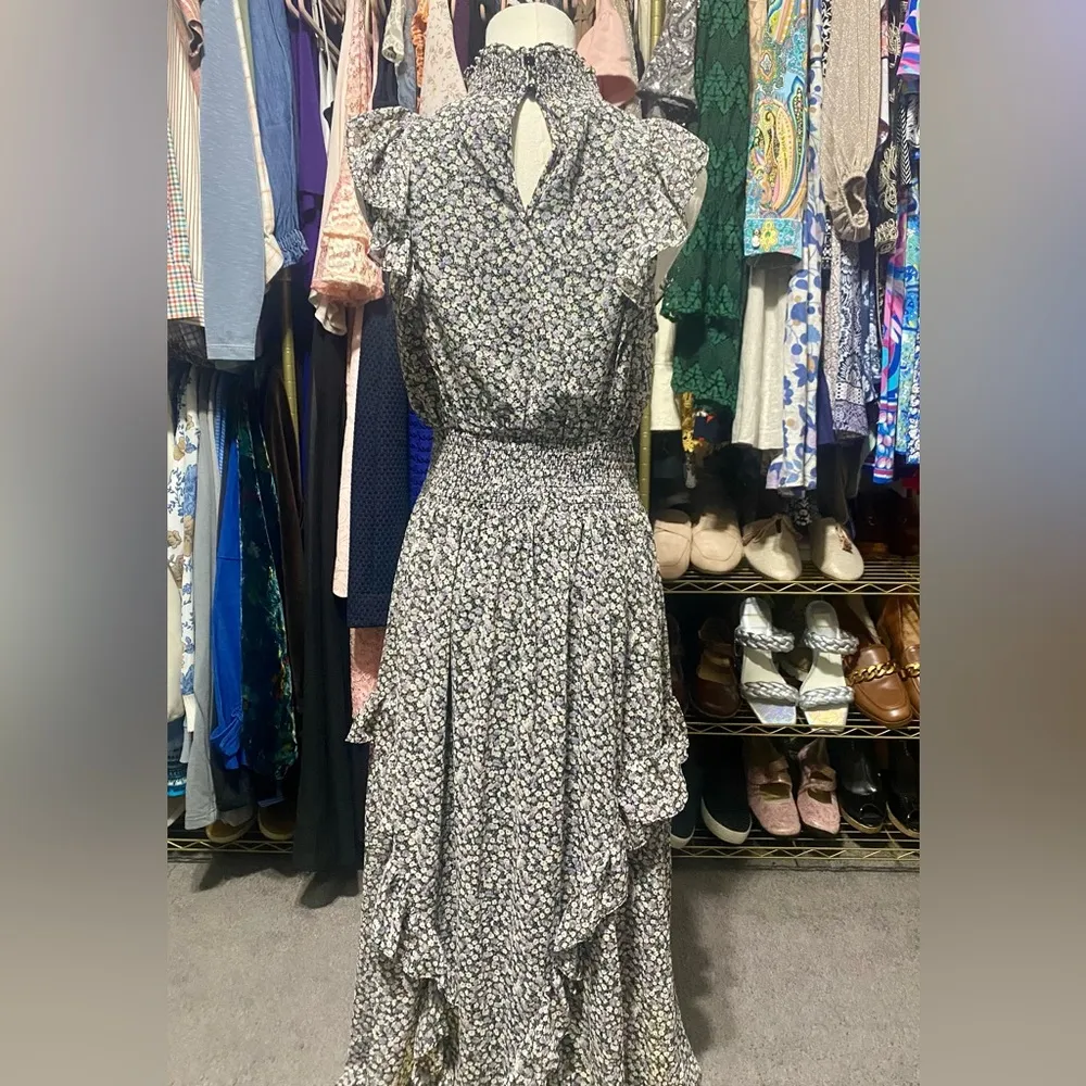 LULUS Evalina Black Floral Print Mock Neck Midi Dress - Image 6