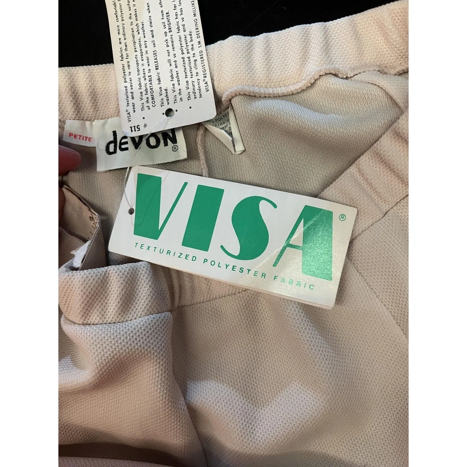 Vintage devon Pants Womens 16 Petite Cream Polyester Elastic Waist Wide Leg 70s Size 16P - Image 10