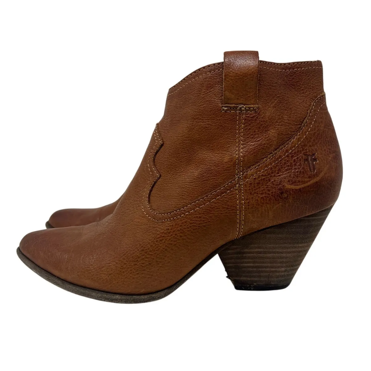 Frye Reina Western Pointed Toe Leather Ankle Boots in Cognac 8.5 - Image 7