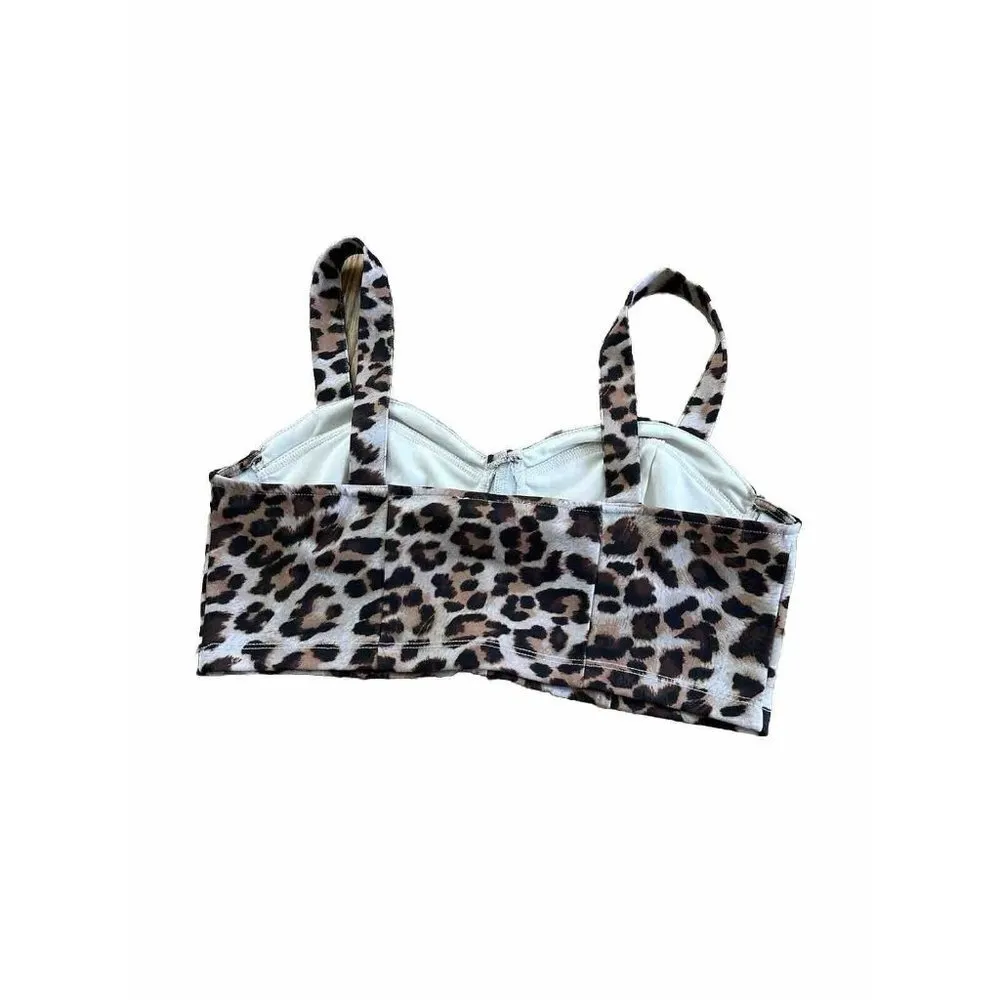 Forever 21 Sexy Leopard Print Brown Crop Top With Underwire Summer Party Size L - Image 2