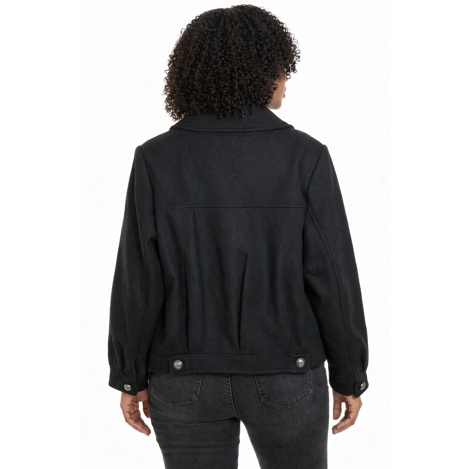 NVLT Black Double Breasted Cropped Wool Blend Jacket Women's Medium Size undefined - Image 2