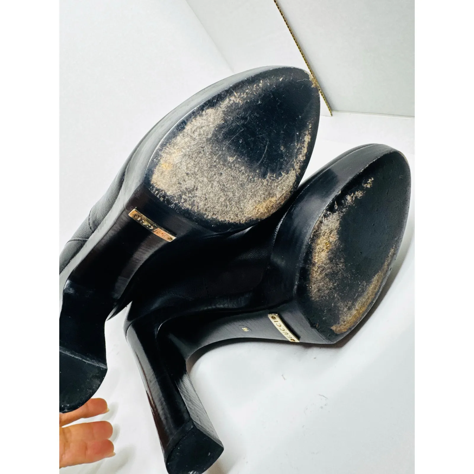 Gucci Black Leather Tall High Heel Platform knee high Boots  Designer sz EU 39.5 - Image 4