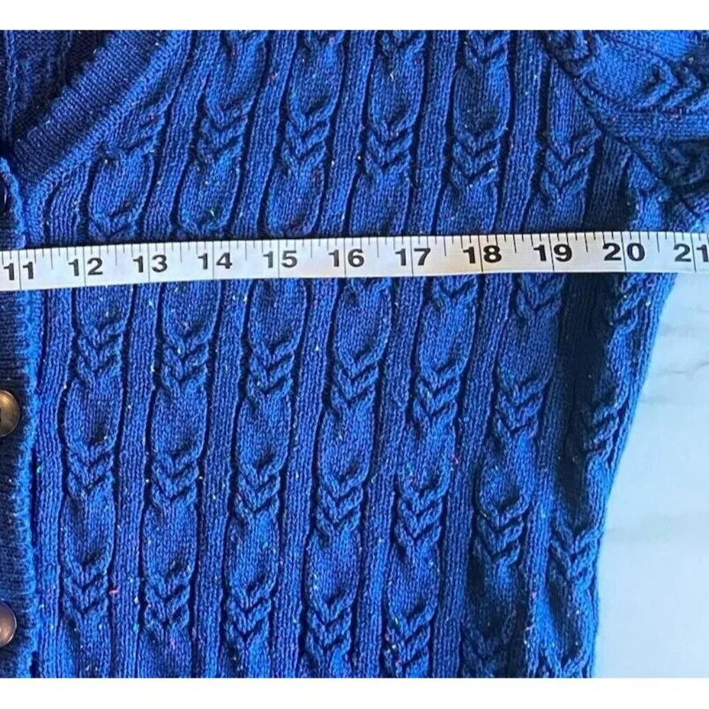 Appleseed's Classic Cabled Cardigan Size L Large Blue With Rainbow Flecks Preppy - Image 10
