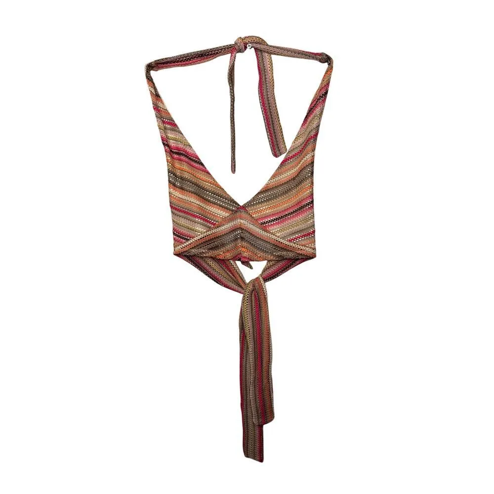 Kendall & Kylie Striped Halter Top – Tie Back/Neck – Boho Summer Style - Image 2