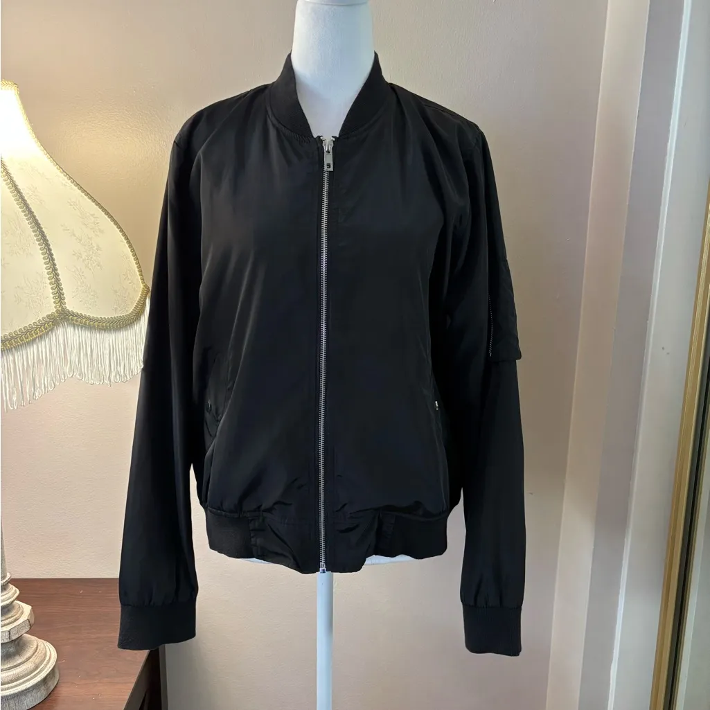 Active USA Classic Black Bomber Jacket Size L - Image 9
