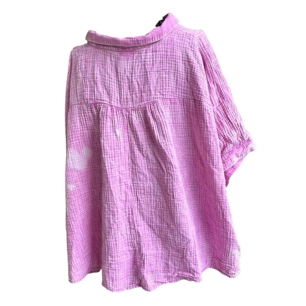 Zanana Hi Low Gauge Shirt Sz L XL Lilac Pink Distressed Button READ - Image 7