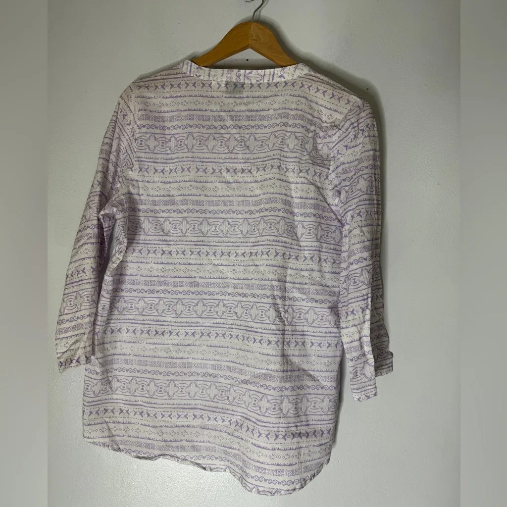 Salon Studio‎ 3/4 Sleeve Button Down White Purple Print Sequin Detail Top Medium - Image 2