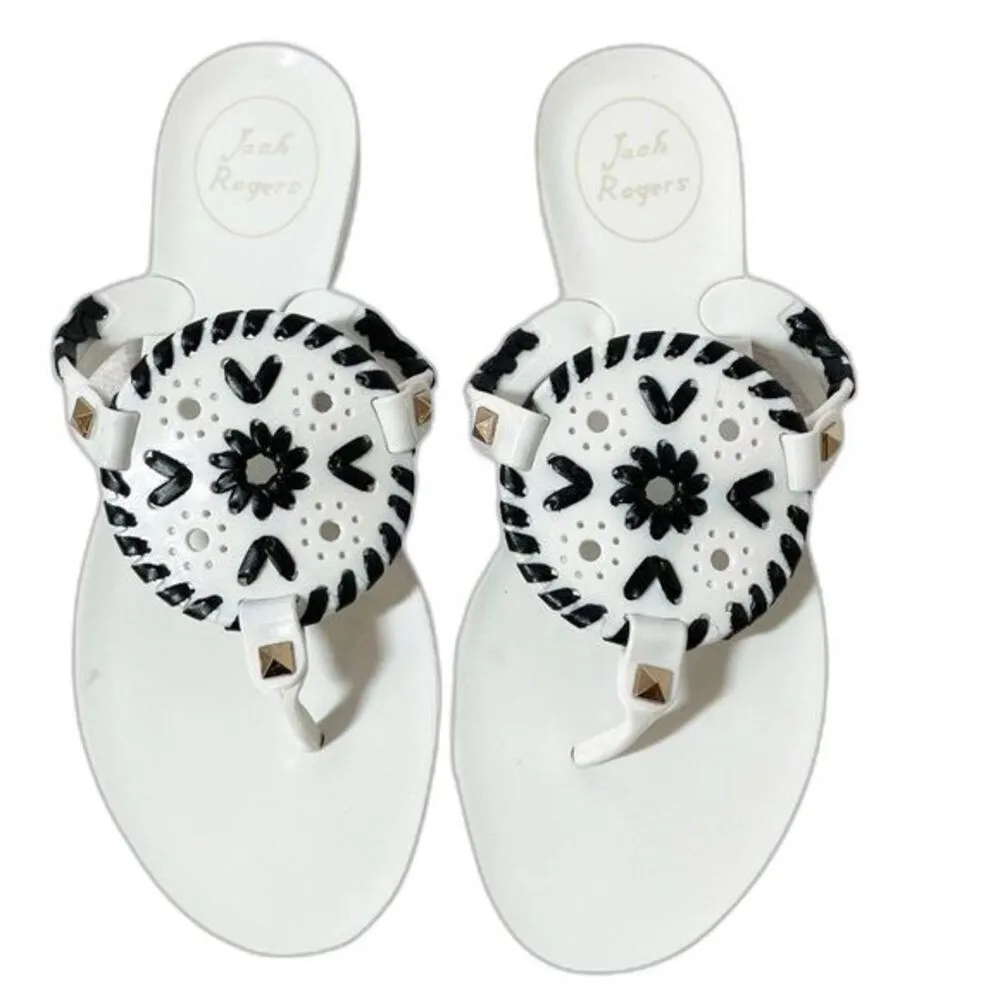 Jack Rogers Georgica Jelly Flip Flop Thong Sandals White & Black Women’s Size 5 - Image 2