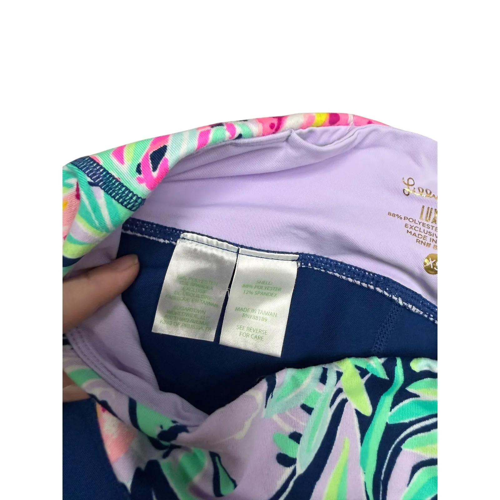 Lilly Pulitzer Luxletic Weekender Capri Leggings Blue Floral Print Bow Detail XS - Image 5
