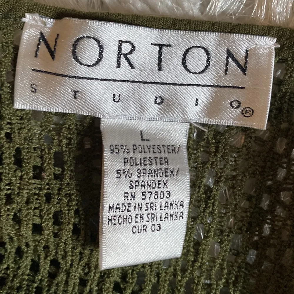 Norton Studios Women’s Open Knit Long Sleeve Olive Green Layering Summer Sweater Size L - Image 5