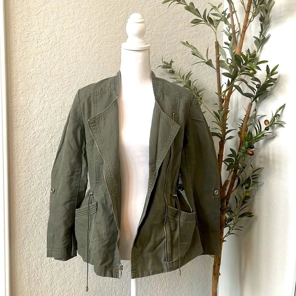 Kenneth Cole New York Women’s Utility Moto Style Linen Blend Jacket Size Small Green - Image 4