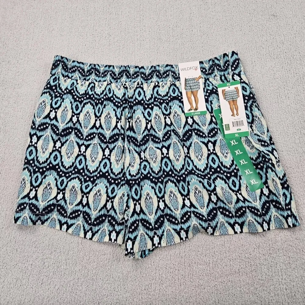 Wildfox Shorts NWT XL Lightweight Feathers Ikat Blue Summer Swim Beach Vacation - Image 3